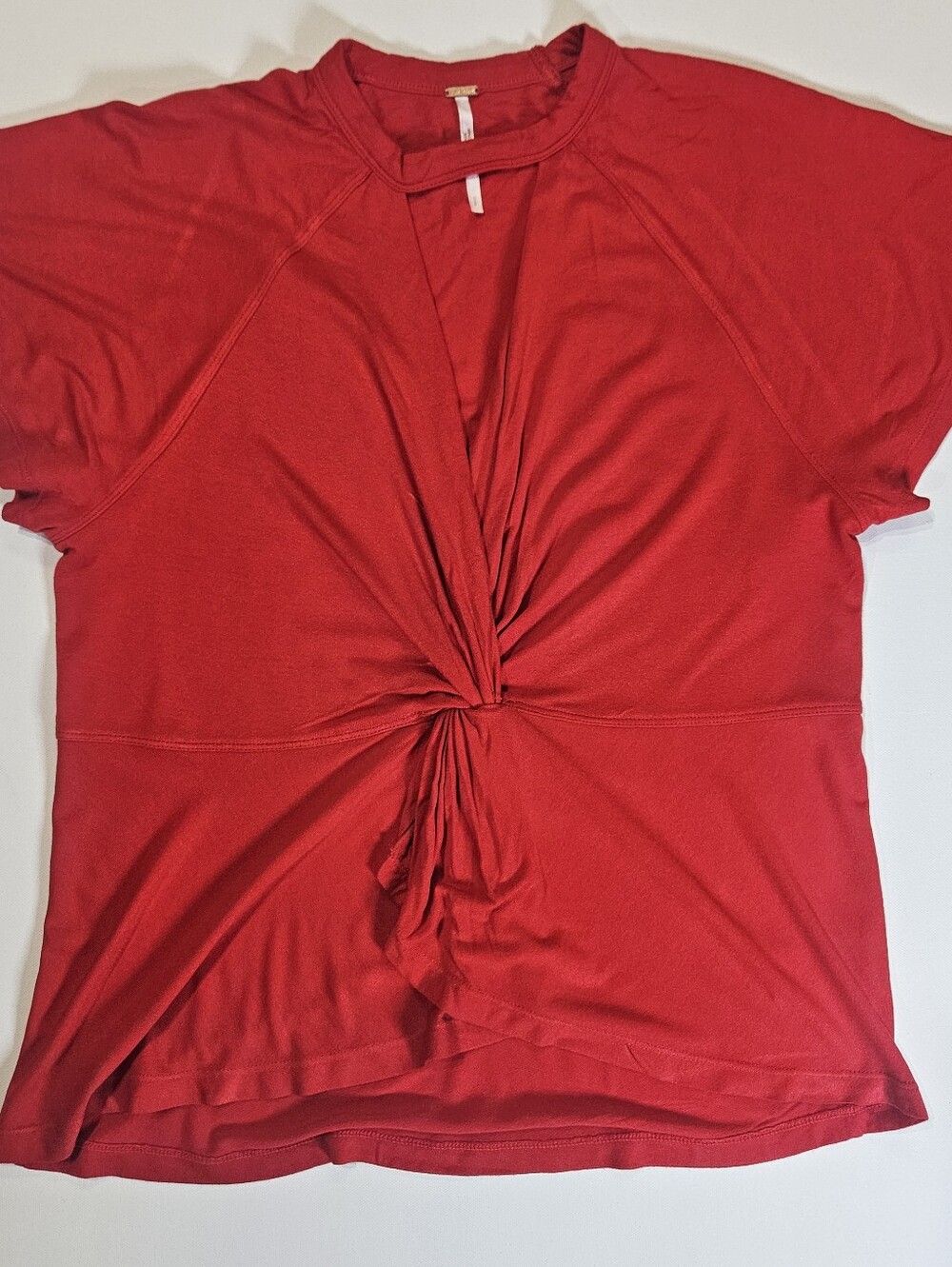 Free People Blouse Womens Small Red Gathered Front Deep V Neck Cap Sleeve